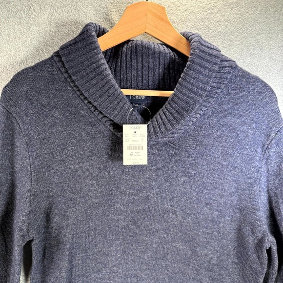 J.Crew Sweater Men's Small Blue Knitted Shawl-Collar Ribbed Hem Lambswool Blend - Picture 2 of 9